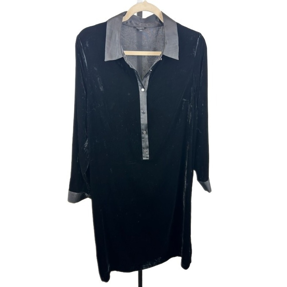 Talbots Women's Black Velvet Tunic Dress Long Sleeve Satin Collar Crystals Large